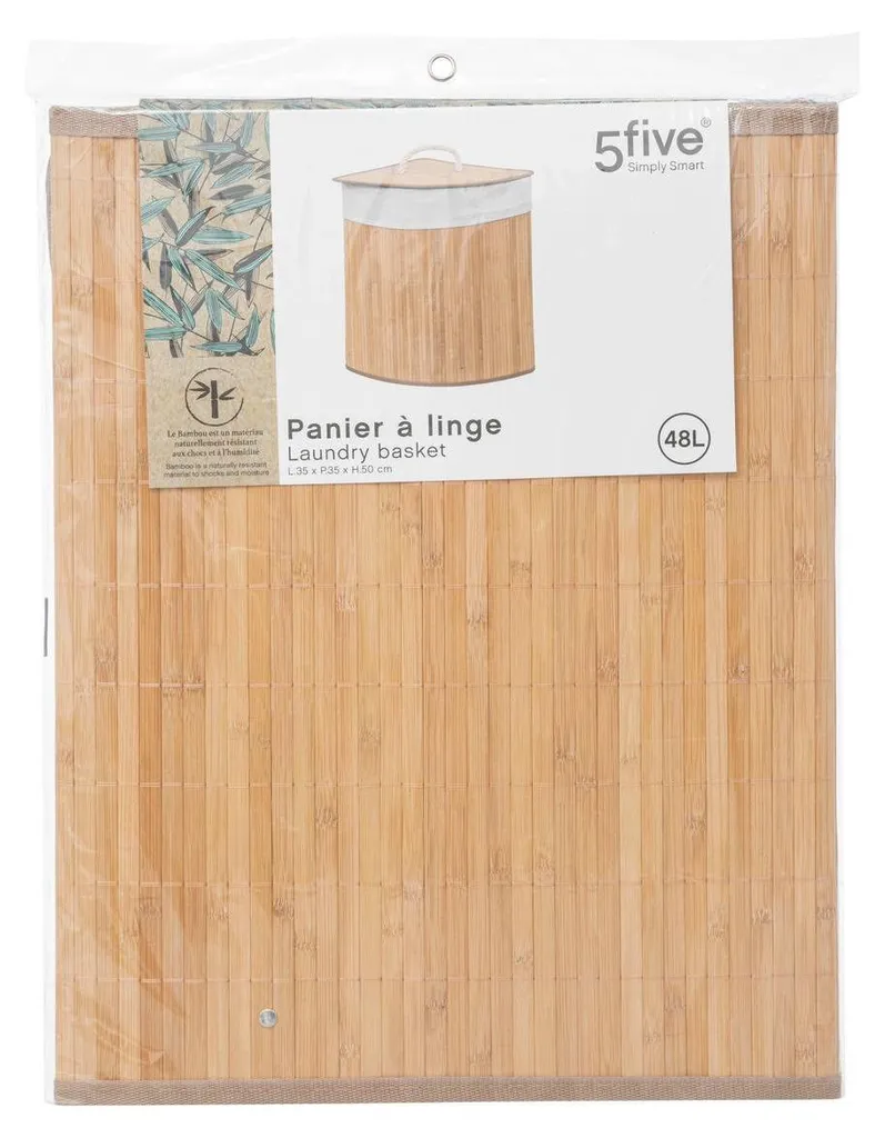 Panier à linge en bambou 48L triangulaire avec sac en tissu amovible