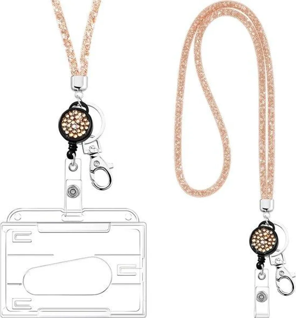 Cordon porte-badge en cristal champagne, porte-clés robuste et chic