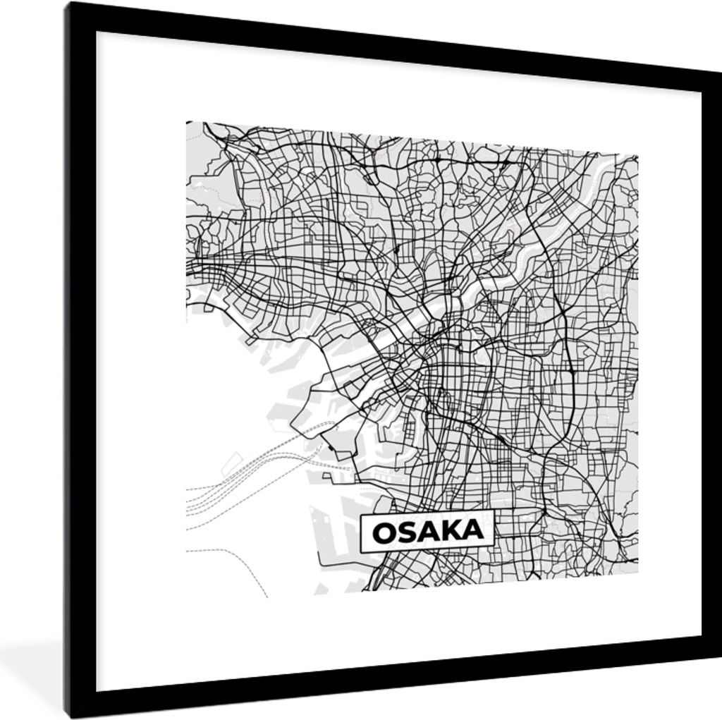 MuchoWow® Gerahmtes Poster Osaka - Stadtplan - Schwarz und Produktbild 