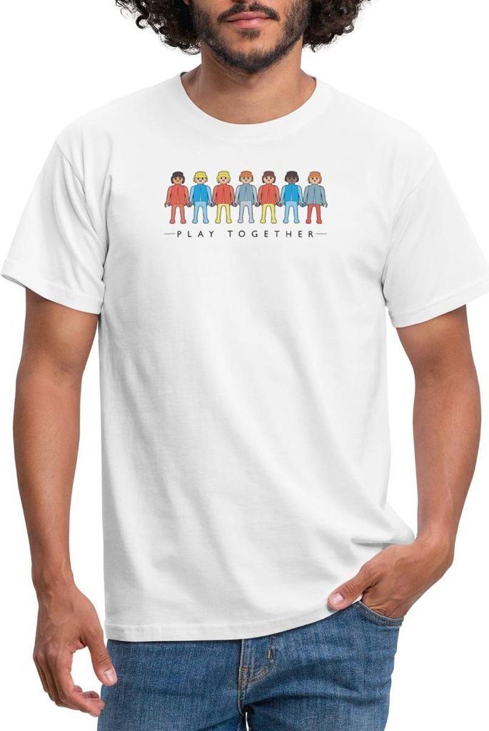 Spreadshirt PLAYMOBIL Figuren Play Together Männer T-Shirt, L, Weiß