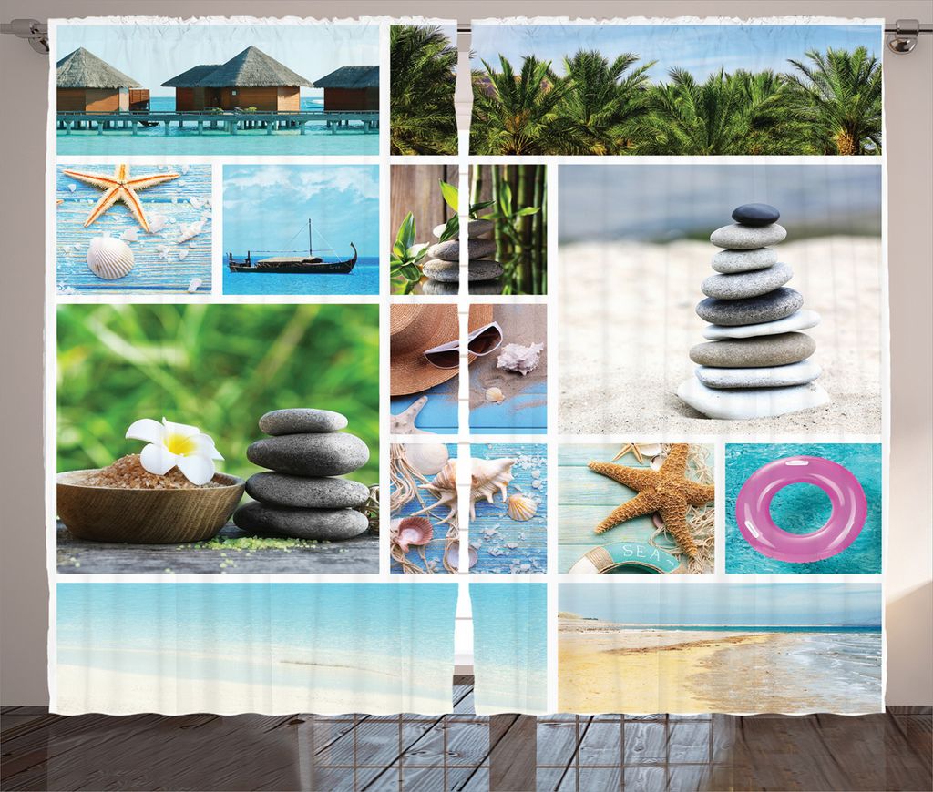 ABAKUHAUS Spa Rustikaler Vorhang, Tropical Ozean-Felsen, Wohnzimmer Universalband Gardinen mit Schlaufen und Haken, 280 x 245 cm, Mehrfarbig
