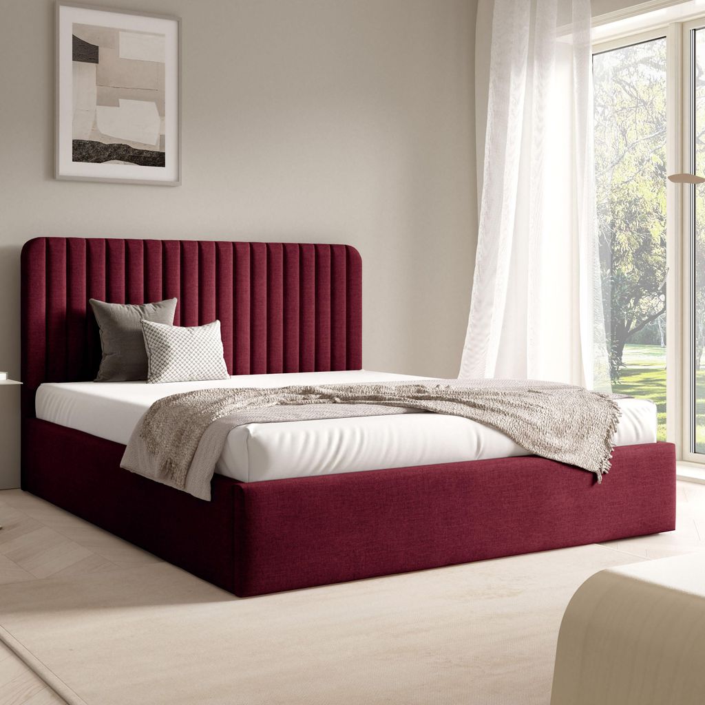 FURNISTAR Polster BEA II mit kasten 180x200|Doppel mit Stauraum und Lattenrost|Boxspring-Optik|ohne Matratze|Schlafzimmer - Weinrot