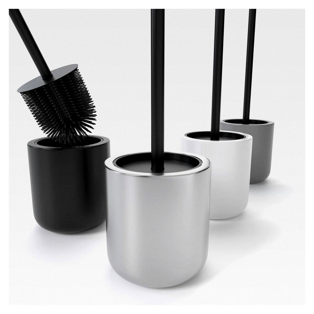 Toilettenbürste aus Edelstahl mit Silikon - Set mit Halter - WC Bürste mit antibakteriellem Kopf - Eleganter Klobürstenhalter - Silber