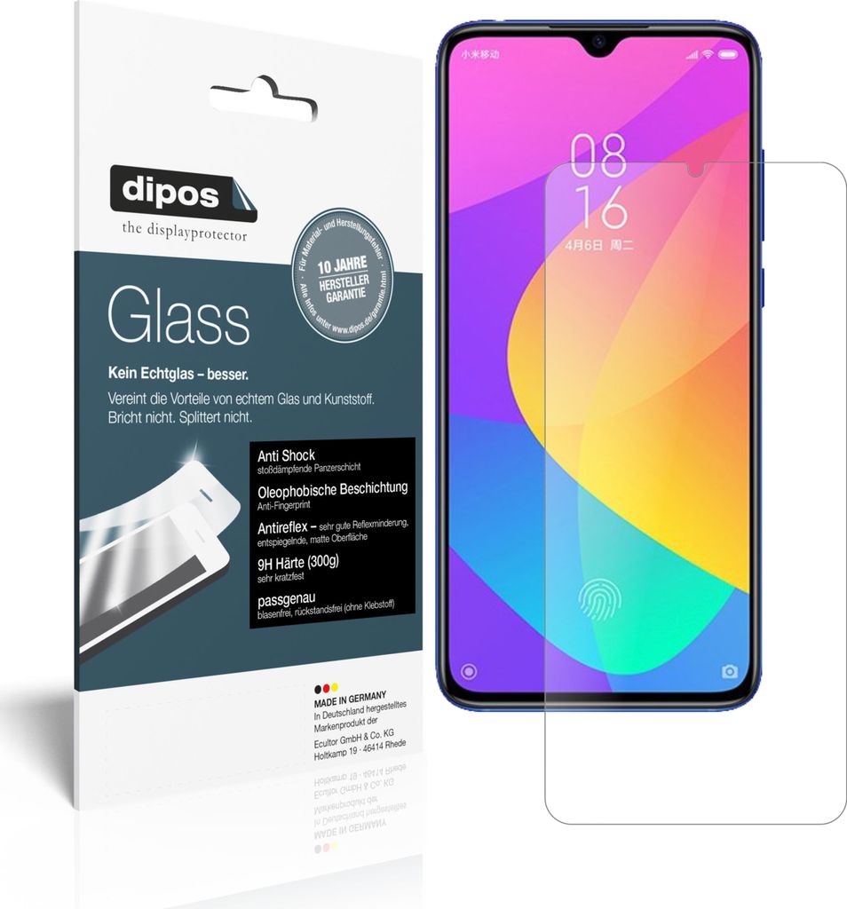 1x Schutzfolie für Xiaomi Mi 9 Lite matt - Anti-Shock 9H Folie dipos Glass Kunststoffglas