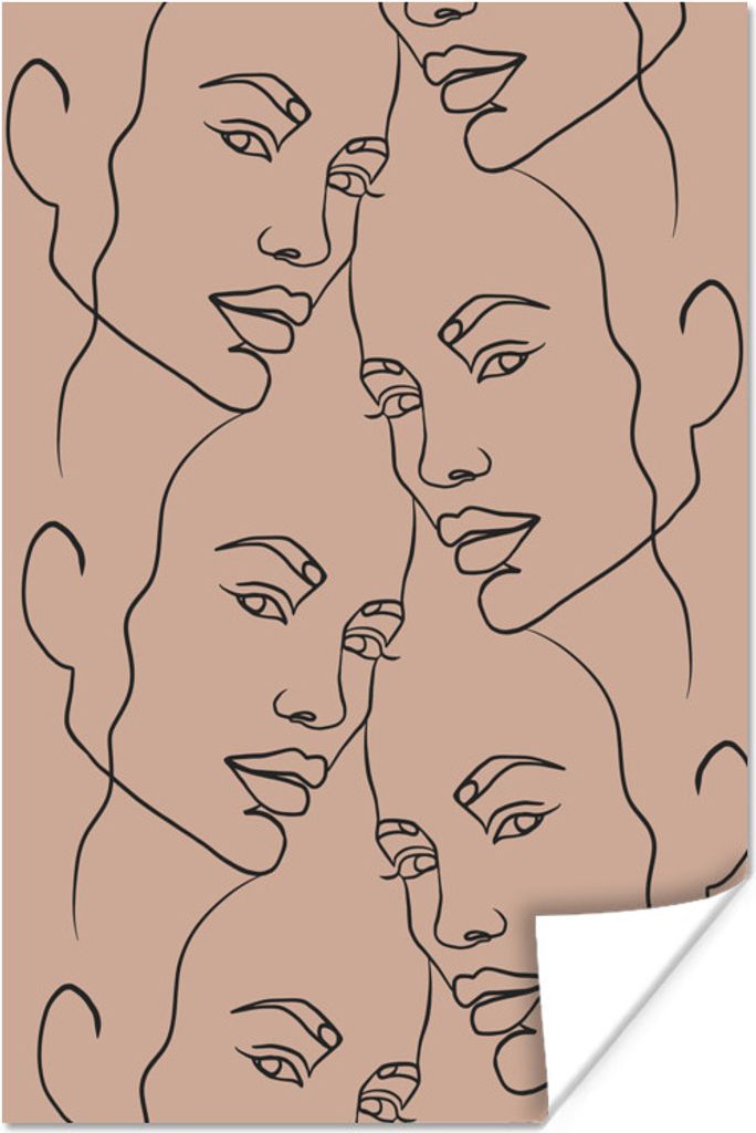 MuchoWow Poster Pastell - Gesichter - Beige 20x30 cm - Papierdruck