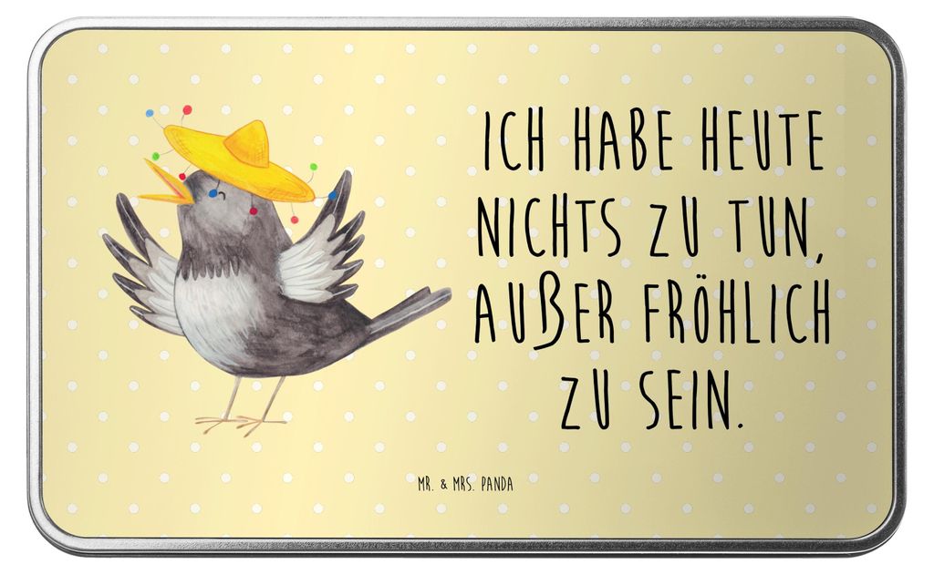 Mr. & Mrs. Panda Dose Rabe Sombrero - Gelb Pastell - Geschenk, Keksdose, Blechdose, Vögel, Motivation, Elster, Lustige Sprüche, glücklich sein, ...