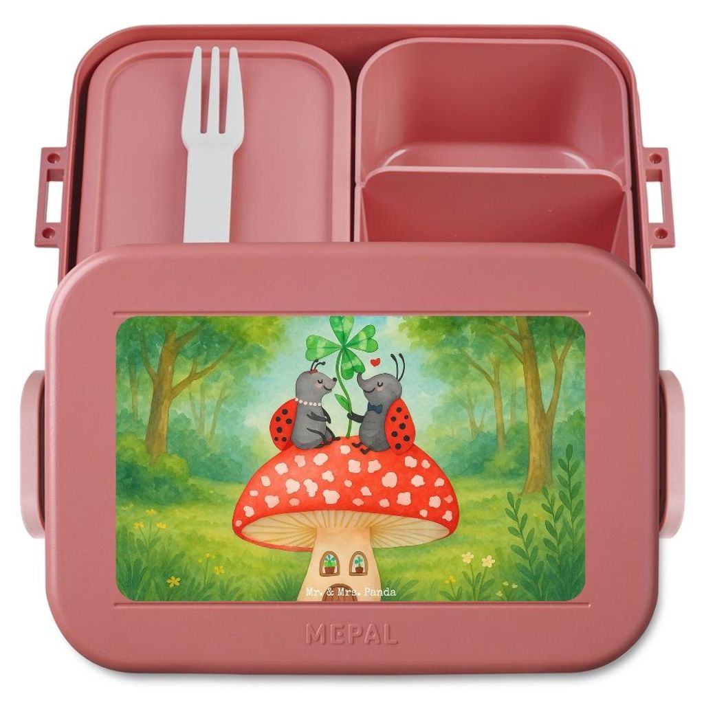 Mr. & Mrs. Panda Snackbox Marienkäfer Fliegenpilz Design - Rot Pastell - Geschenk, Zuhause, Wohnung, Bentobox, Vesperbox, Fleigenpilzhaus, Lunchbo...