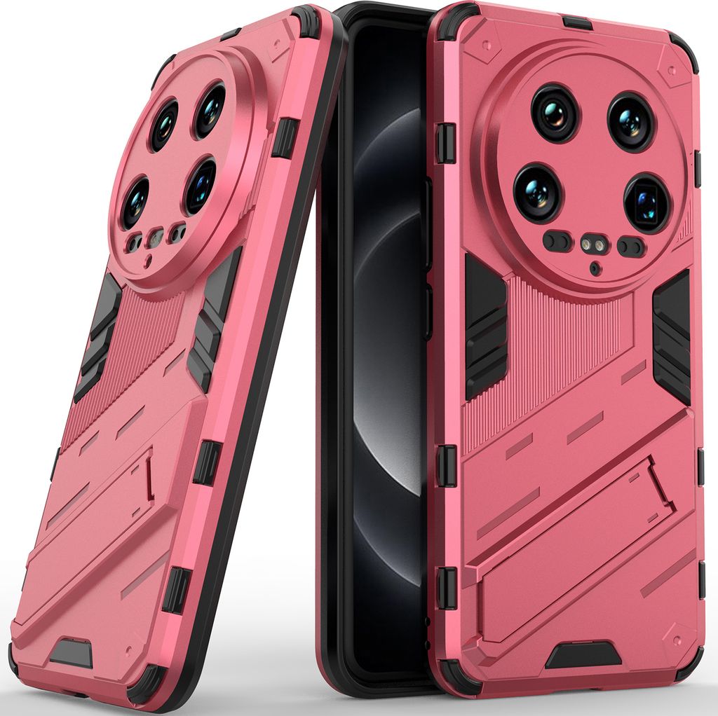 Armor Hülle für Xiaomi 14 Ultra, Hybrid PC TPU Bumper Stoßfestes Schutzhülle mit Standfunktion Rosa