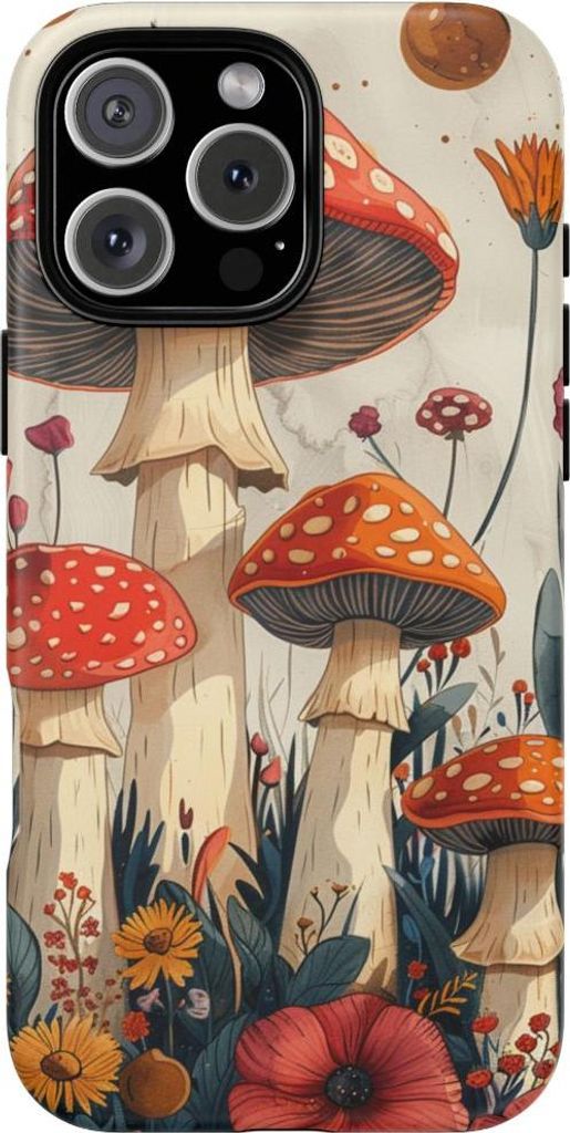 Bunte Pilze und Blumen – Handyhülle Kompatibel mit iPhone 16 Pro Max
