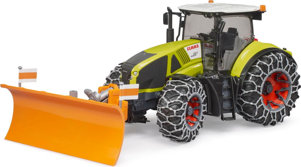 bruder 03018 - Claas Axion 950 mit Schneeketten und Räumschild - 1:16 Traktor, Bauernhof, Winterdienst, Schneepflug, Schneeräumer, Spielzeug ab 4...