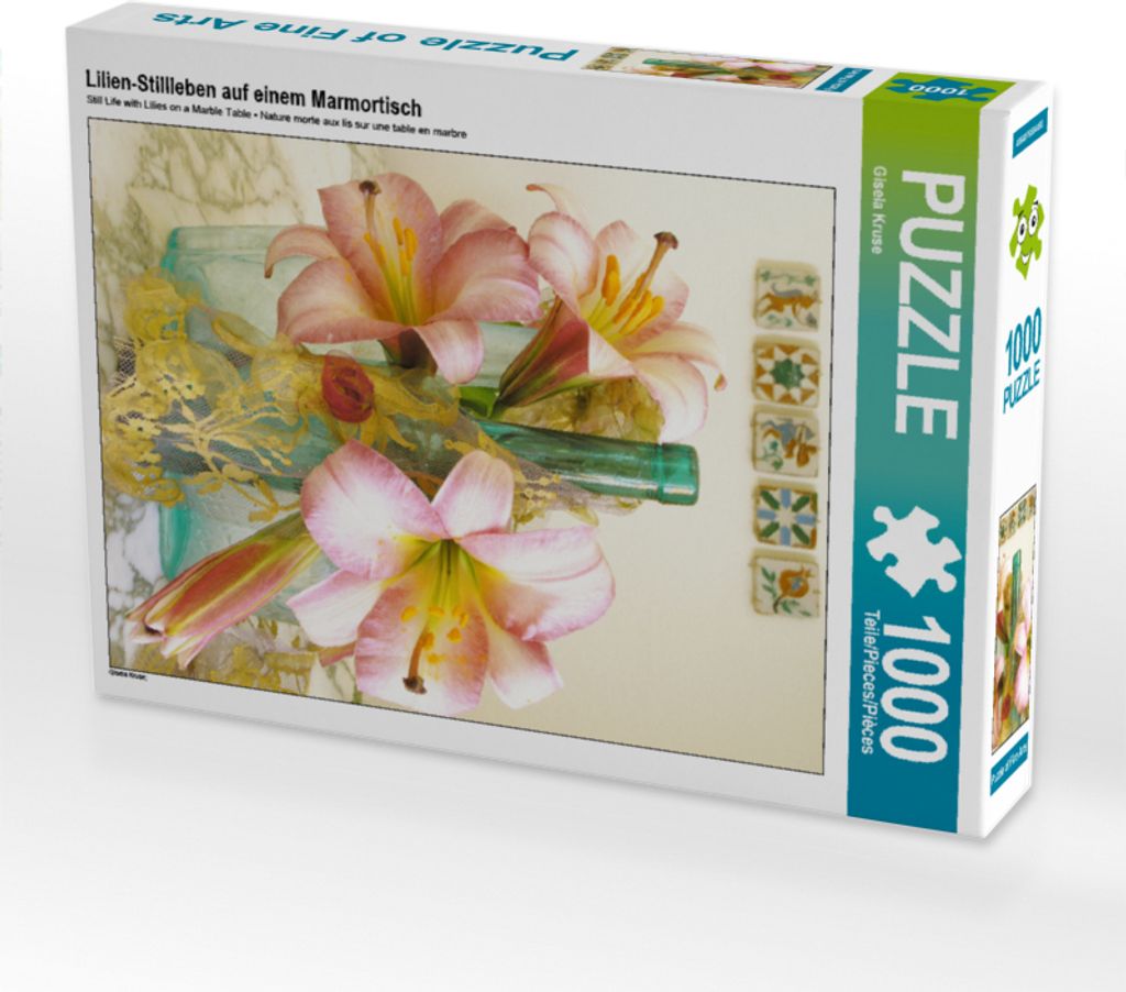 CALVENDO Puzzle Lilien-Stillleben auf einem Marmortisch | 1000 Teile Lege-Größe 64x48cm Foto-Puzzle für glückliche Stunden