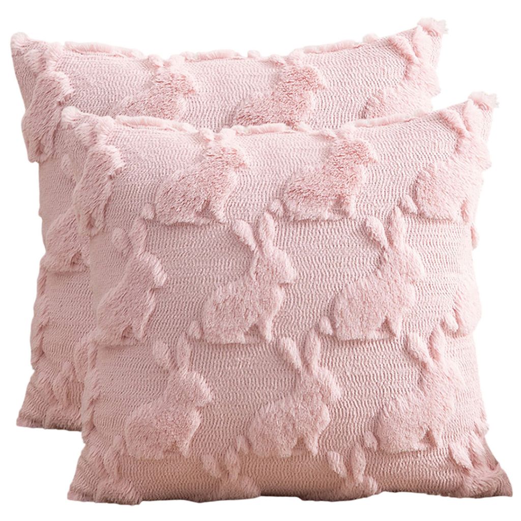 2 Stück Kissenbezug 45x45 cm, Osterdeko Hase Zierkissenbezüge, Plüsch Kissenhülle, Rosa