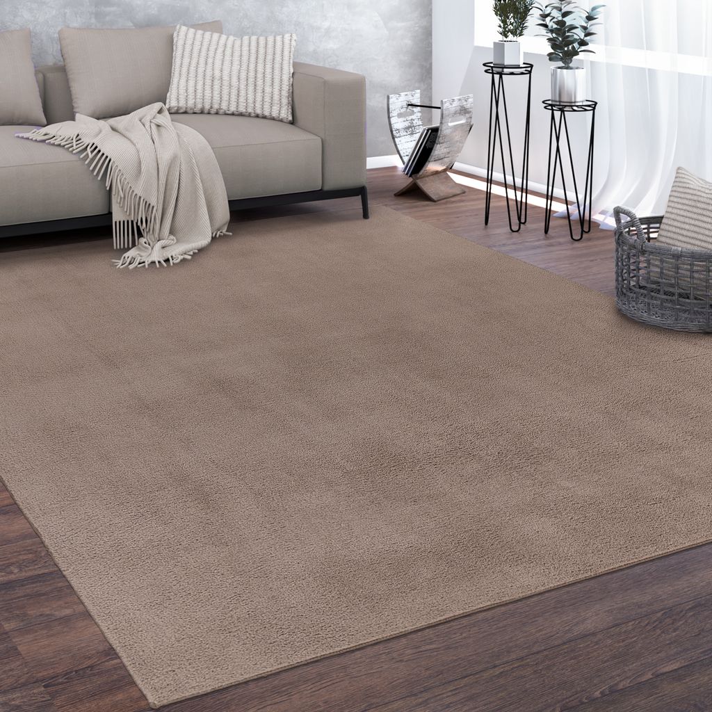 Waschbarer Teppich Wohnzimmer Kurzflor Einfarbiger Moderner Stil Weich Taupe Grösse 80x150 cm