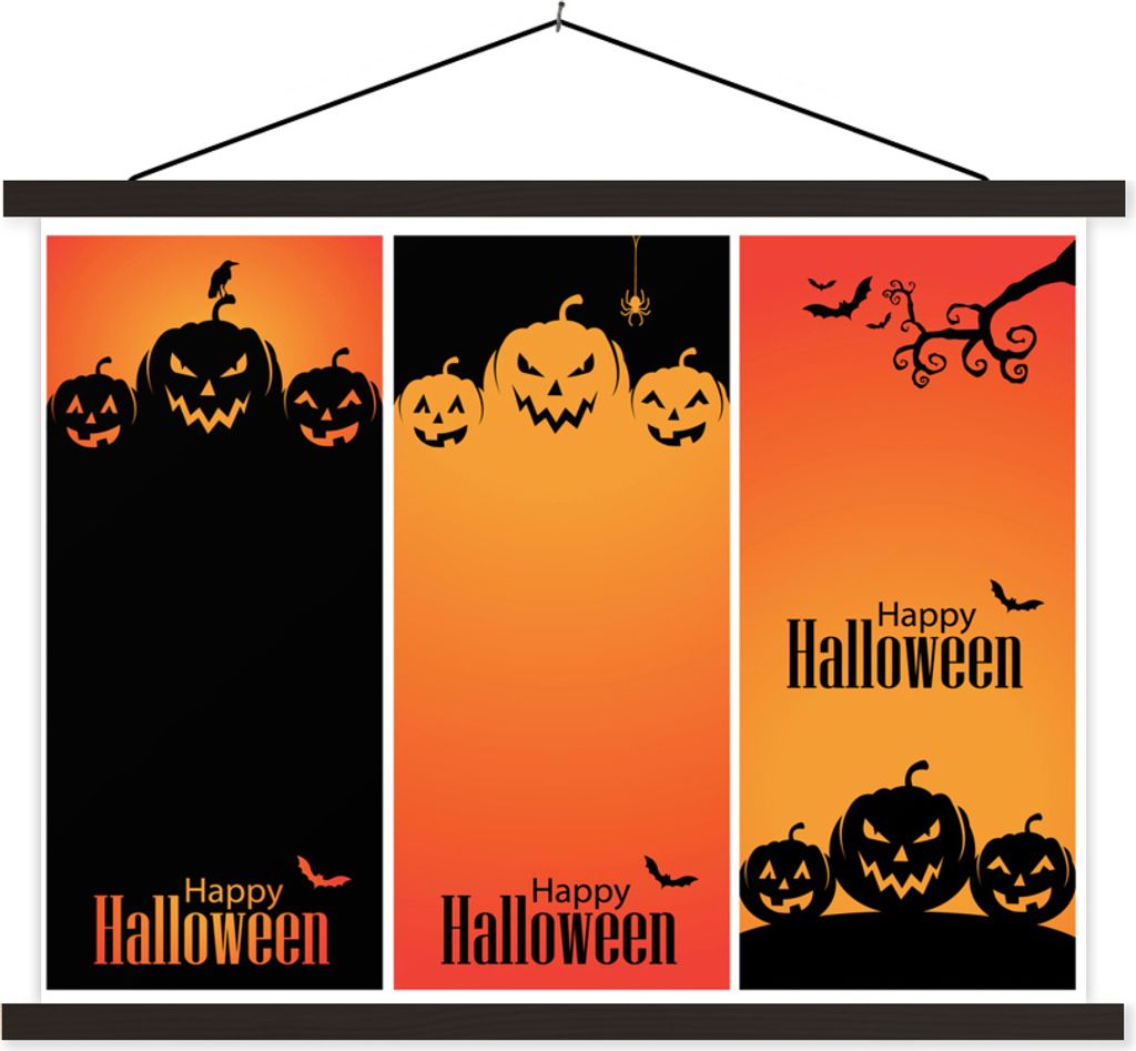 MuchoWow Textilposter Eine Illustration von Halloween in drei Teilen 60x45 cm mit schwarzem Rahmen - Poster Schlafzimmer
