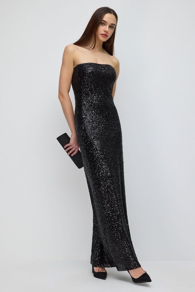 Paillettenbesetztes trägerloses Maxikleid, Black, M