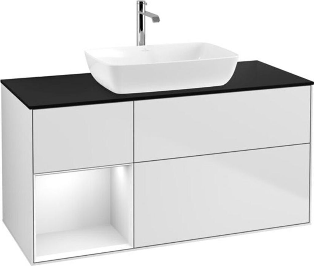 V&B Waschtischunterschrank Finion 120cm, Pl b m, Rg glo wh. Lac, wh. m Lac