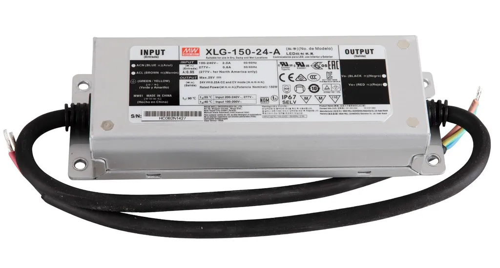 Alimentation LED 24V 150W Mean Well XLG-150-24-A pour Éclairage Pro