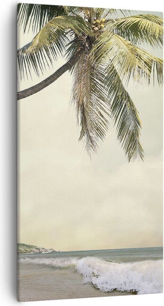 Bild auf Leinwand - Leinwandbild - Einteilig - Palme Strand Insel - 55x100cm - Wand Bild - Wanddeko - Wandbilder - Leinwanddruck - Bilder - Wanddek...