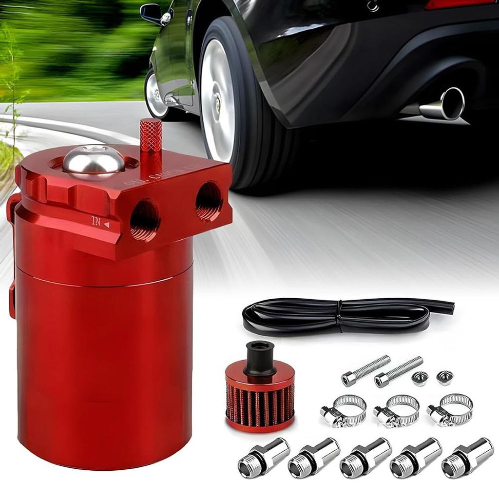 Auto Oil Catch Tank Ölabscheider-Kit Aluminium-Ölbehälter Auto-Öllagertank Automotor-Benzintank Olauffangbehälter 300 Ml, Öl Catch Tank Unive...