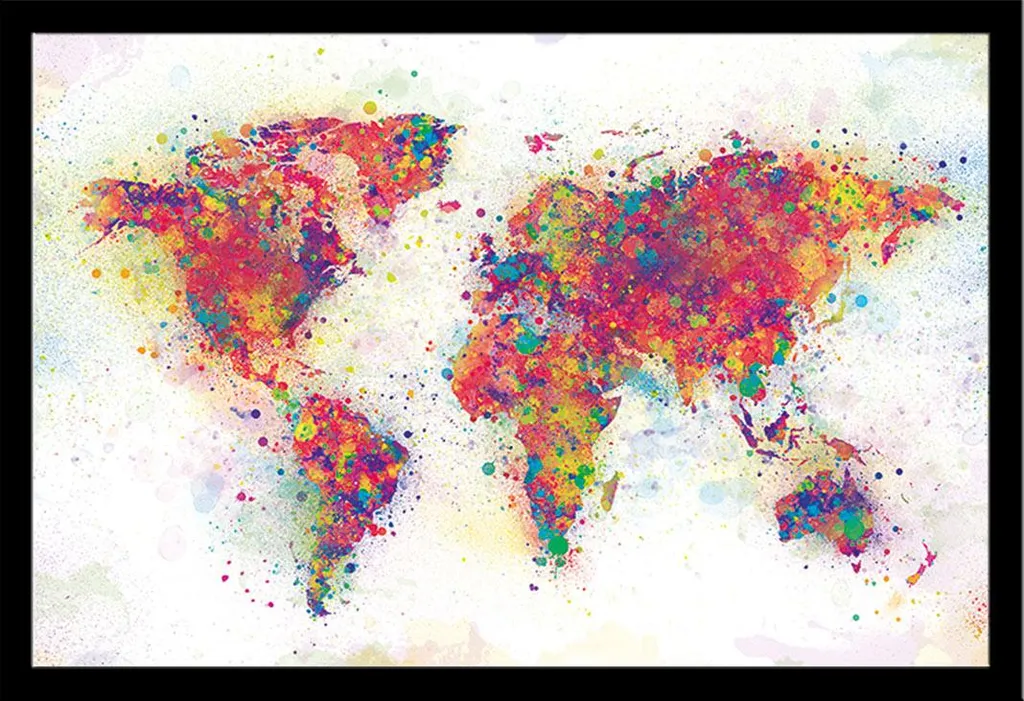 Poster Carte du Monde Colour Splash avec cadre Shinsuke Maxi MDF noir