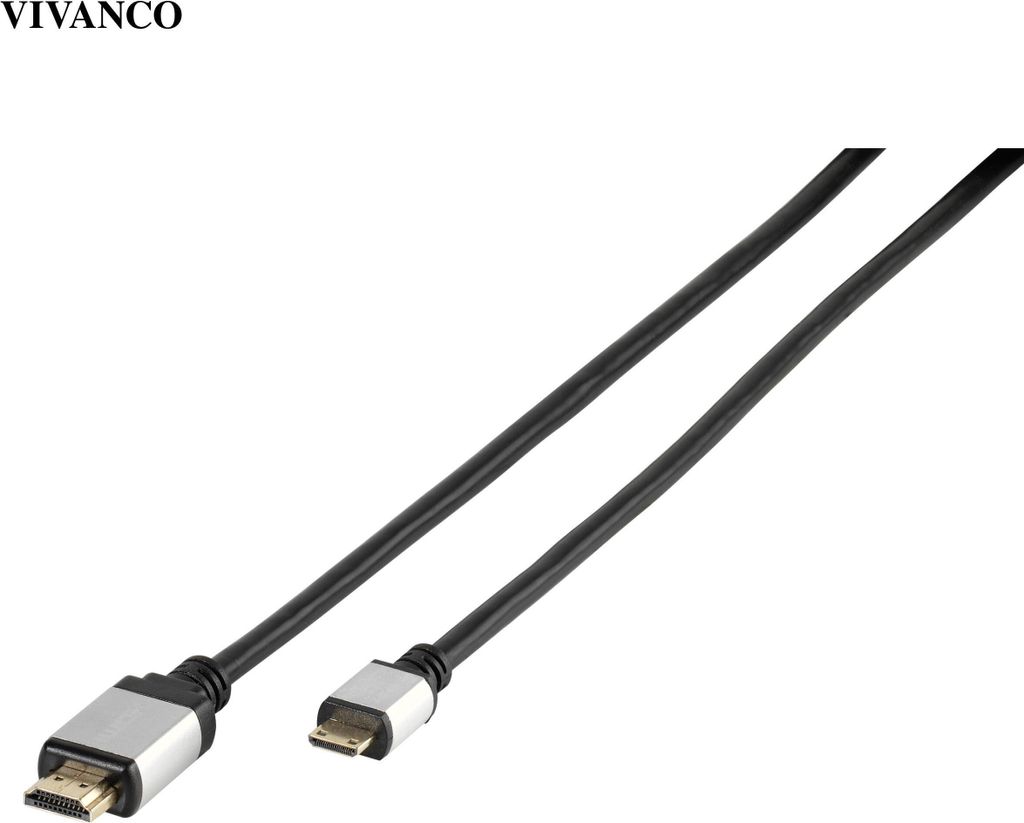 VIVanco Hochwertiges Mini HDMI Kabel mit Ethernet, kompatibel mit HDR 3D TV Kamera Monitor Konsole, 1,2m, vergoldet, grau
