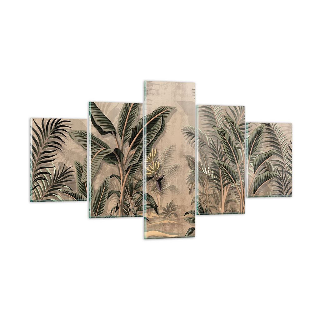 Bilder auf glas - 5 Teile - Wald Blatt Baum - 125x70cm - Glasbilder - Wandbilder - Bilder - zum Aufhängen bereit - Wanddekoration aus Glas - Glas ...