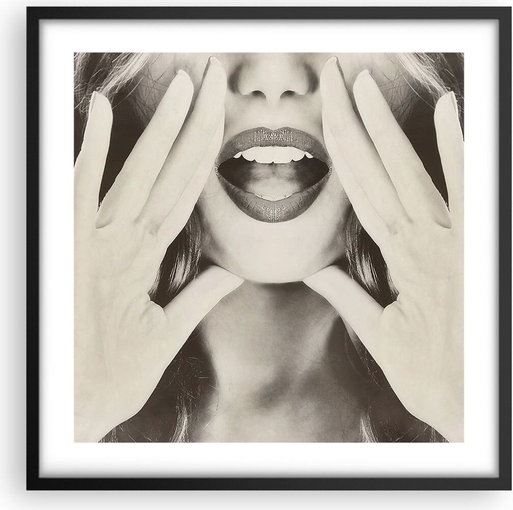 Gerahmtes Poster - Schwarzer Rahmen - Frau Mund Geheimnis - 50x50 cm - Wand Bild - Wanddeko - Wandbilder - Kunstposter - Wandposter - Bilderrahmen ...