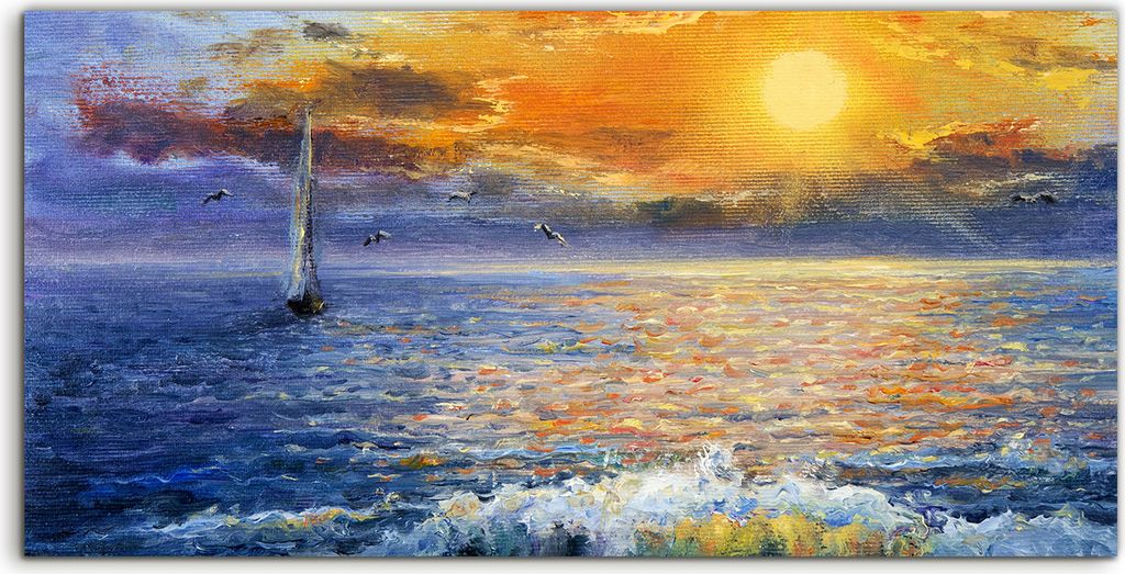 Coloray Acrylbild 100x50 Wandbild Acrylbilder Kunst Sonnenuntergang über dem Meer