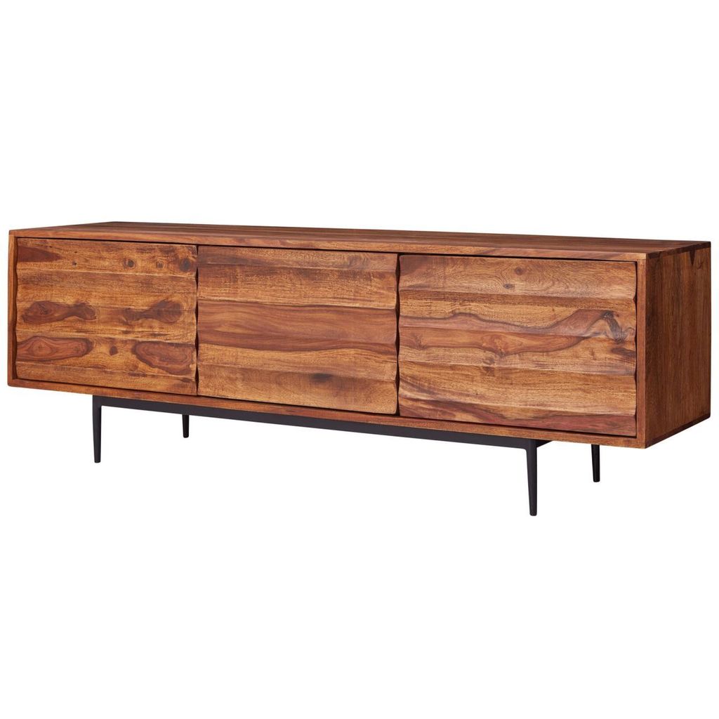 HiFi Lowboard WL5.636 Sheesham Massivholz Landhaus TV Kommode 147x50x38cm, Fernsehschrank Unterschrank mit 3 Türen, Fernsehtisch Ablagefach, Ferns...