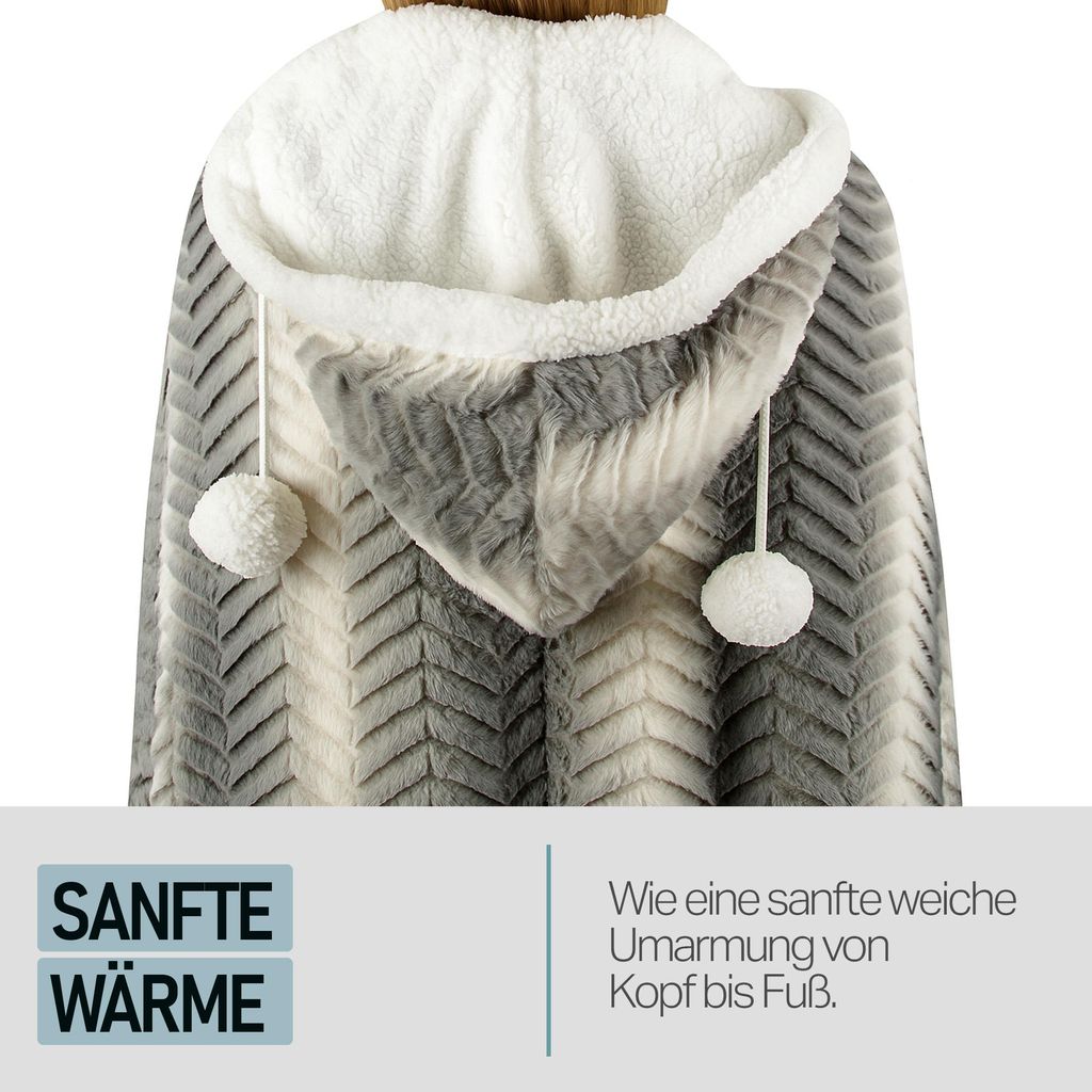 Bestlivings Coperta Con Cappuccio E Pompon - 130x180 Cm, Morbidissimo Pile Sherpa Double Face, Nero, Per Adulti E Bambini, Lavabile In Lavatrice