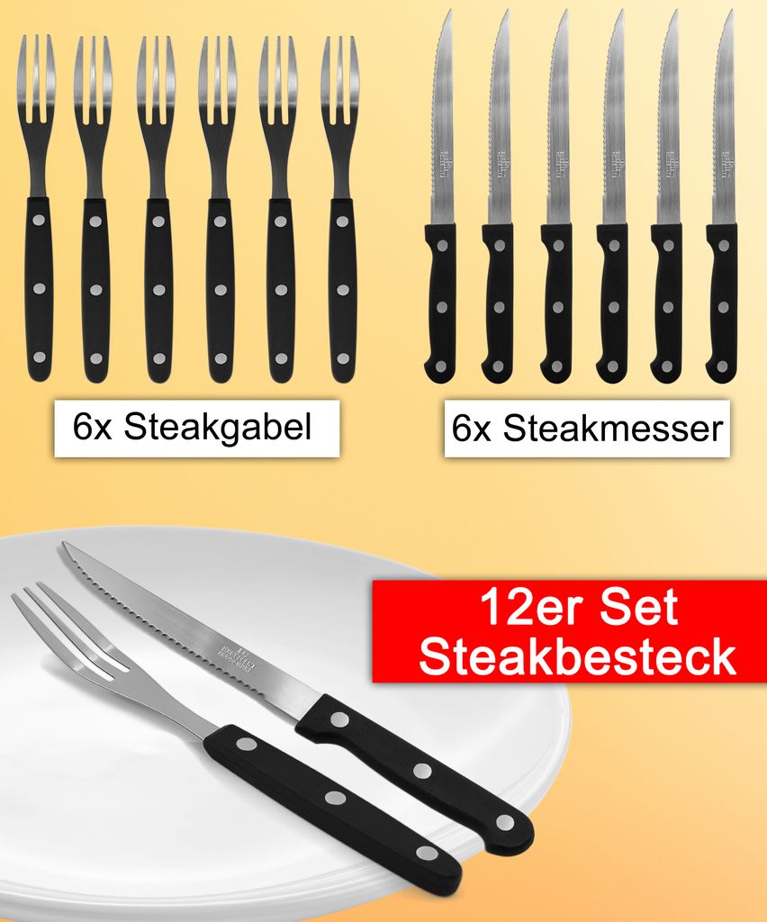 Steakmesser Set 12-teilig - Edelstahl, 21,6 Cm (8,5 Zoll), Gezackte Klinge Für Perfekten Schnitt