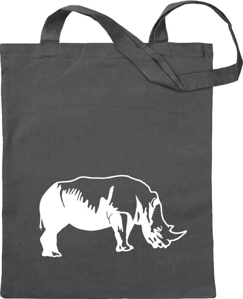 Kiwistar - Baumwolltasche - stahlgrau - Nashorn - Rhinozerosse - Tragetasche Stoffbeutel Umhängetasche langer Henkel