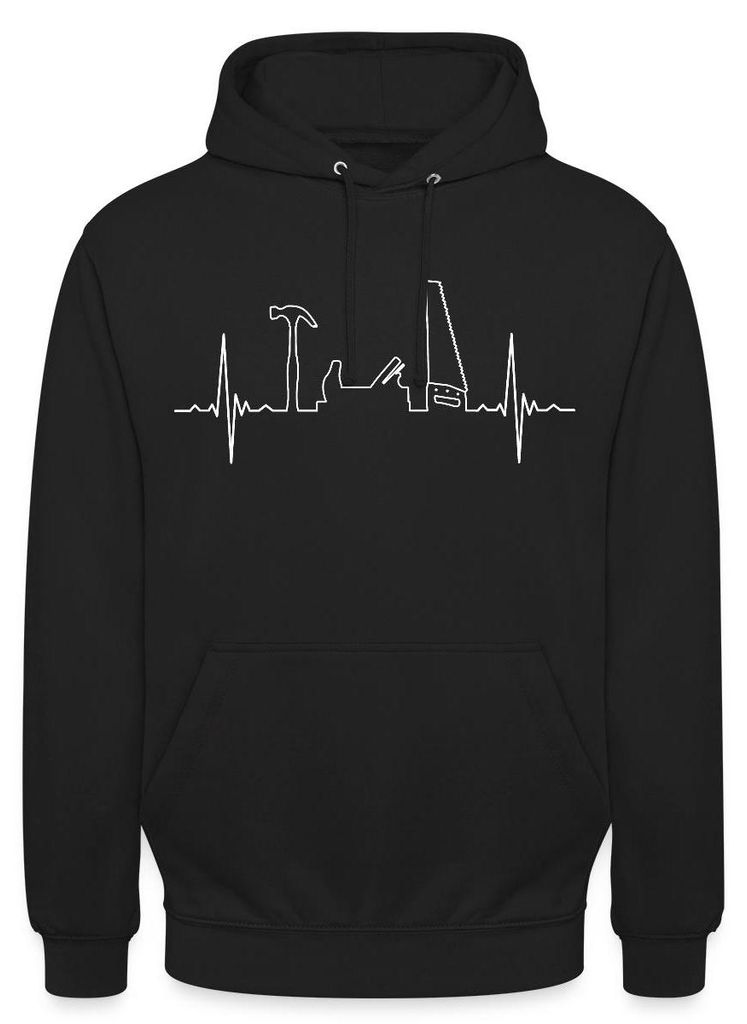 Spreadshirt Zimmerer Zimmermann Tischler Herzschlag Mit Werkzeugen Uni Hoodie, 4XL, Schwarz