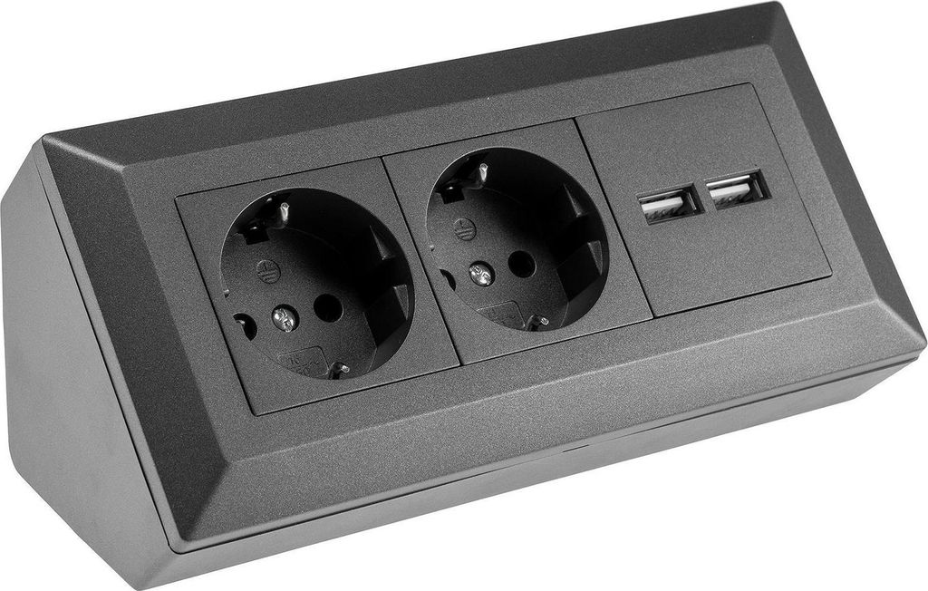 2-fach Steckdosenblock+ 2x USB, anthrazit, 250V