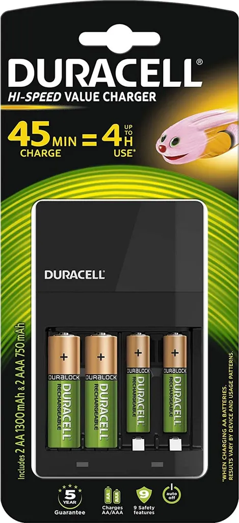 Pack chargeur Duracell CEF14 pour piles de maison (AA/AAA avec piles)