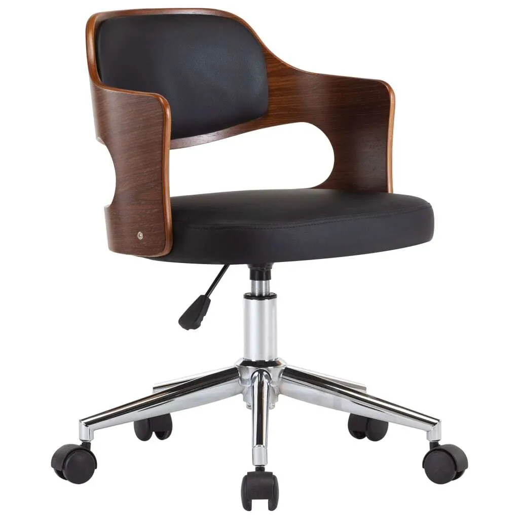 Sedia da pranzo girevole vidaXL in legno curvato e pelle nera - Design Retro