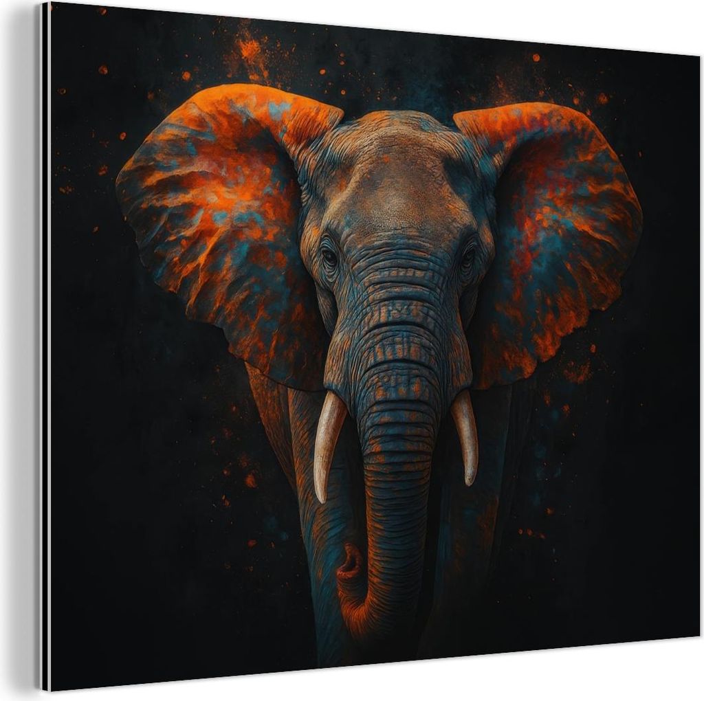 MuchoWow Wanddekoration Metall Metallbild Wandkunst 40x30 cm Elefant - Orange - Ohren MuchoWow Aluminium Gemälde - Dekoration Wohnzimmer