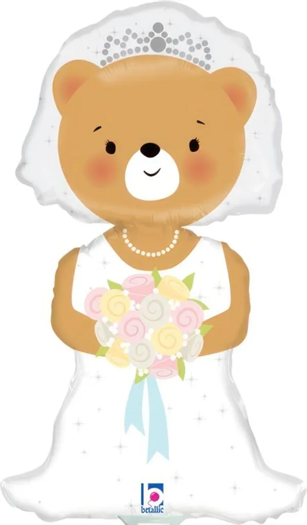 Ours en peluche 35cm blanc avec ballon rigide cristal pour mariages