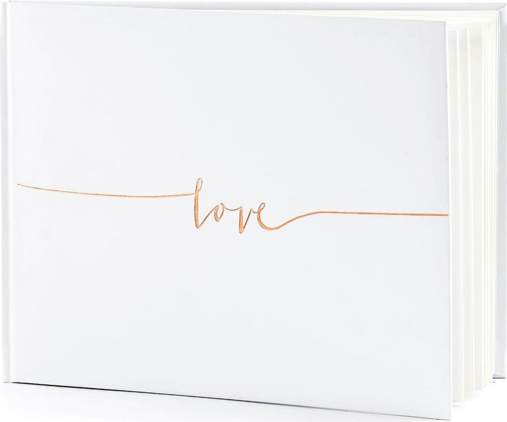 Gästebuch zur Hochzeit Love mit 44 blanko Seiten, weiß / rosegold