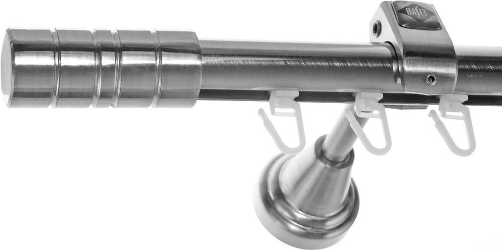 Innenlauf Edelstahl Look Gardinenstange 20mm Wandträger 1-läufig Zylinder, Länge wählbar H50 E34 I