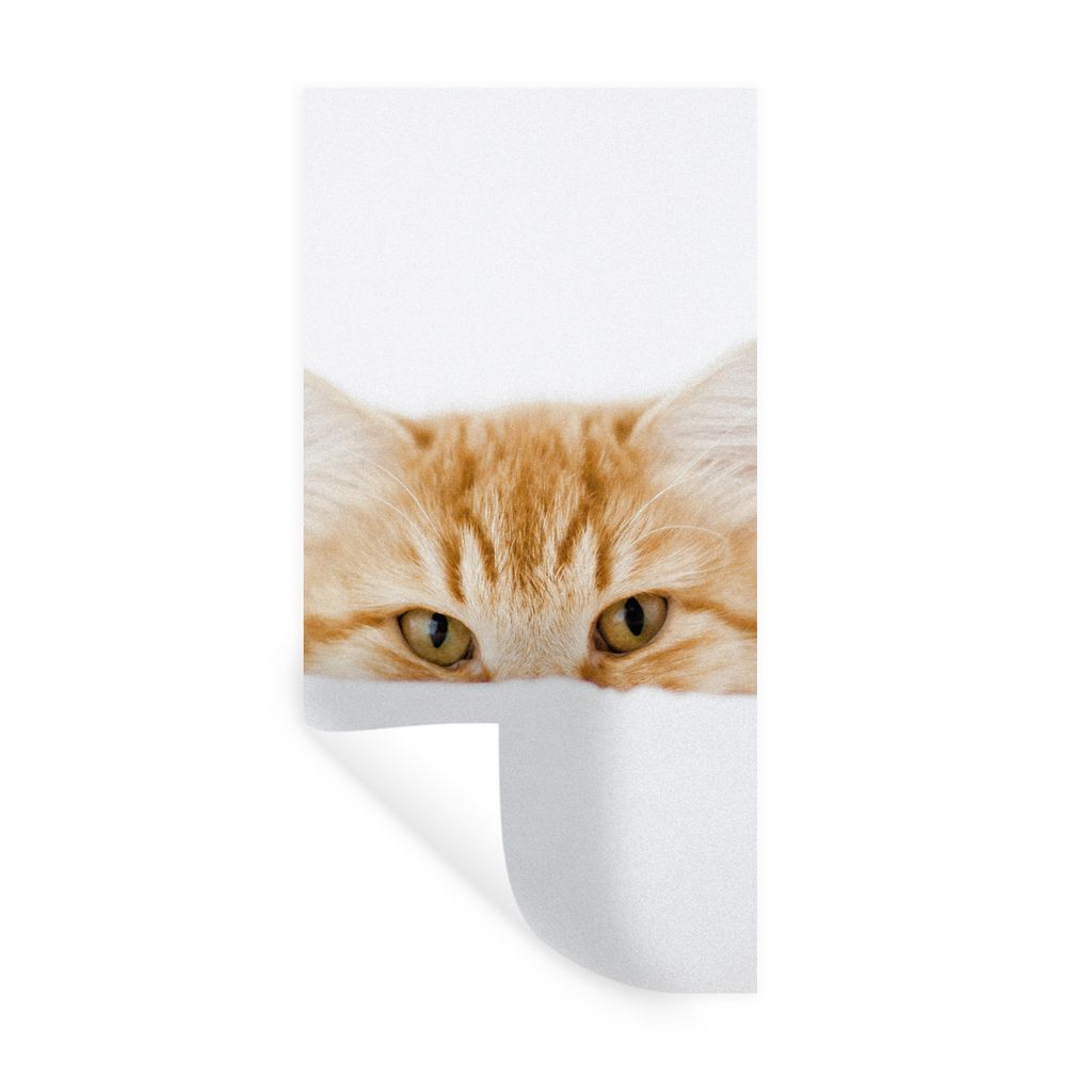 MuchoWow Wandtattoo Wandsticker Wandaufkleber Katze - Rot - Weiß - Mädchen - Jungen - Kind 20x40 cm Selbstklebend und Repositionierbar - Selbst...