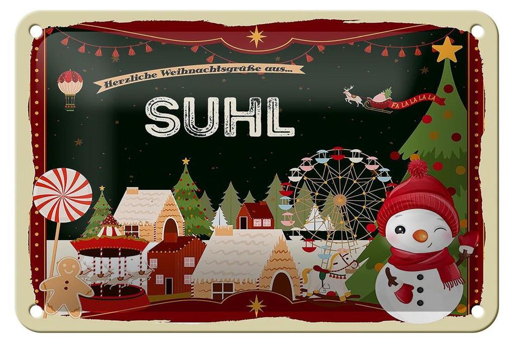 Blechschild Weihnachten Grüße aus SUHL Geschenk Dekoration 18x12cm