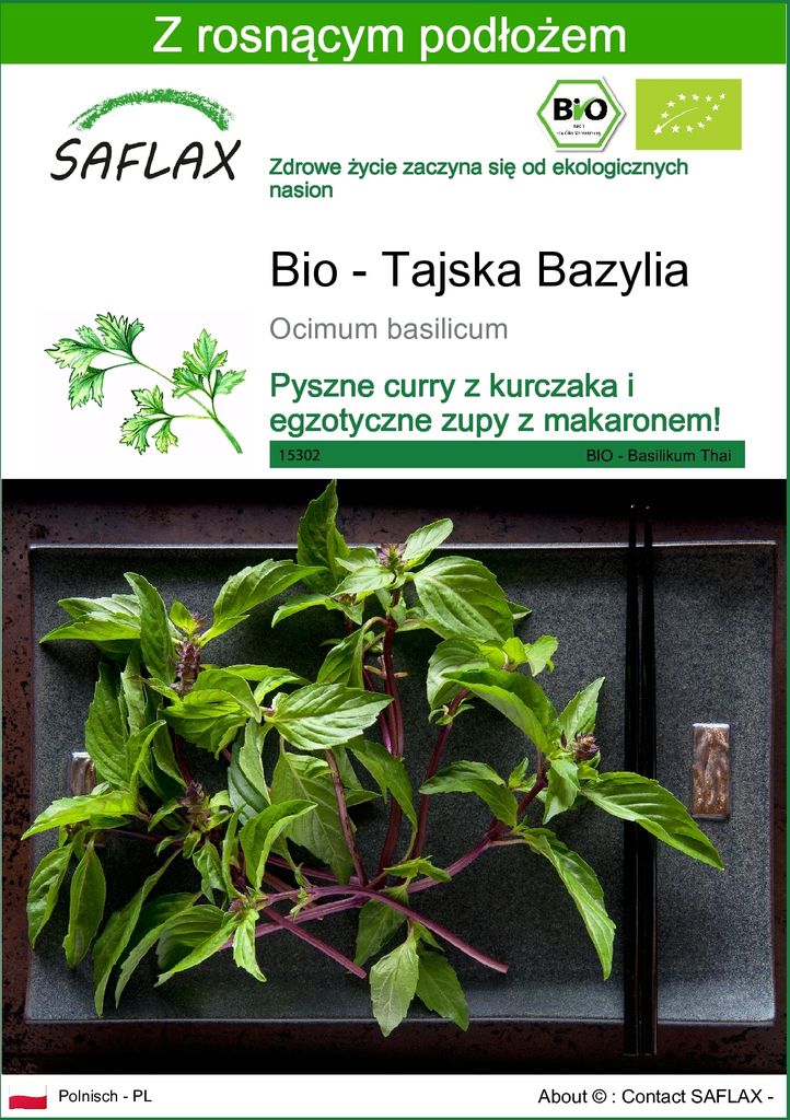 SAFLAX - Bio - Tajska Bazylia - 250 Nasiona - Z podłożem Zdjęcie produktu 