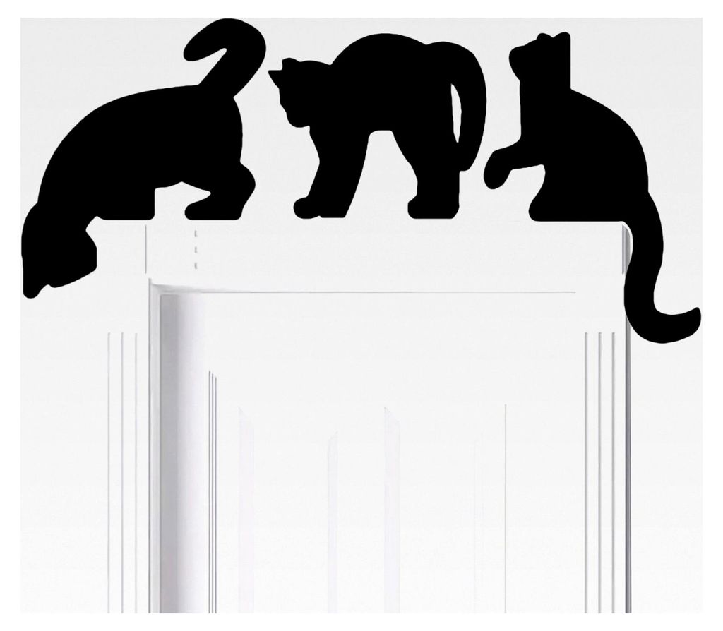 Türbekrönung mit schwarzer Katze - Niedliche Tierumrisse als Wanddeko für Wohnzimmer, Büro und Gastronomie