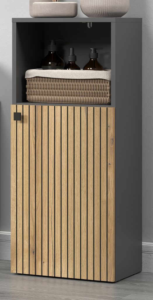 Badezimmer Kommode "Bliss" Evoke Eiche und grau Badschrank 40 x 95 cm
