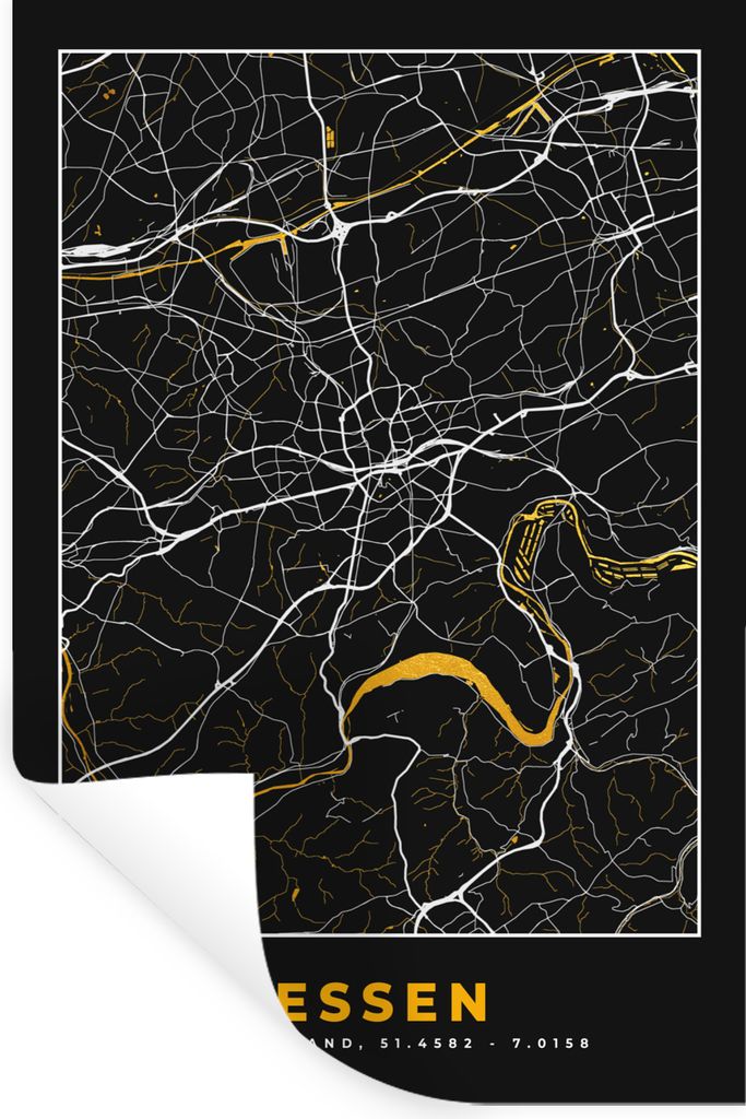 MuchoWow Wandtattoo Wandsticker Wandaufkleber Essen - Gold - Stadtplan - Karte - Deutschland 80x120 cm Selbstklebend und Repositionierbar - Repos...
