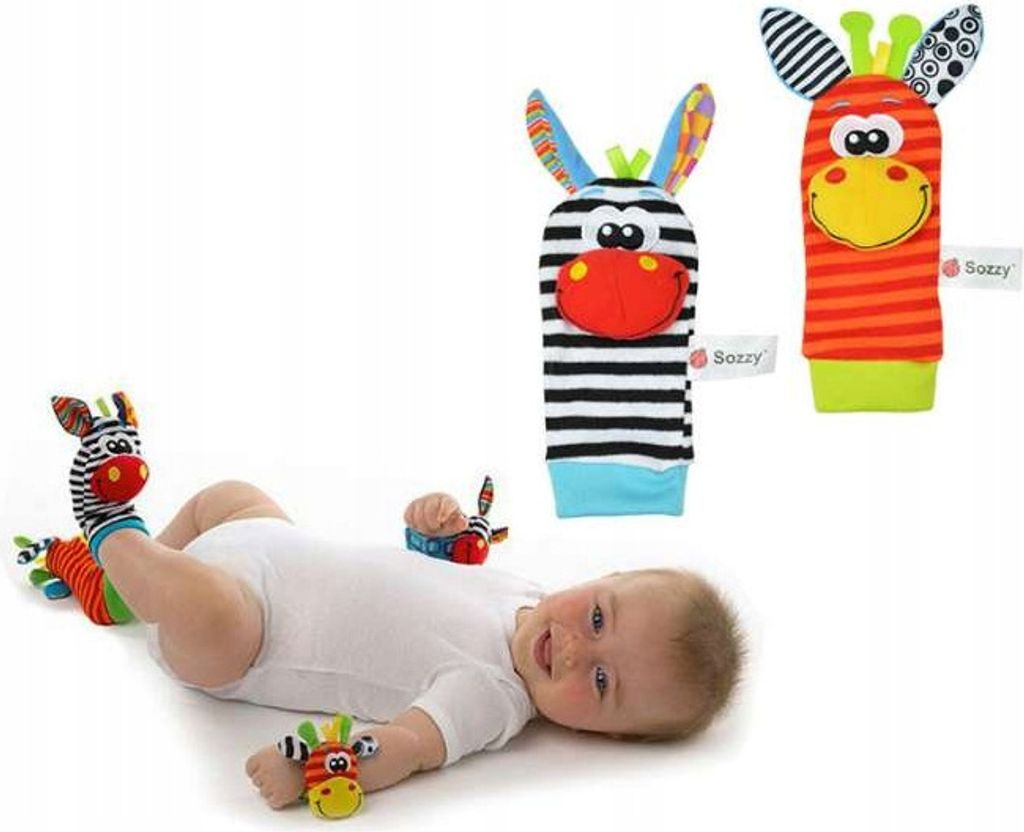 Babysocken Fußrassel Tiersocken, 2 Stück, druckfreie Manschette, tastsinnstimulierend