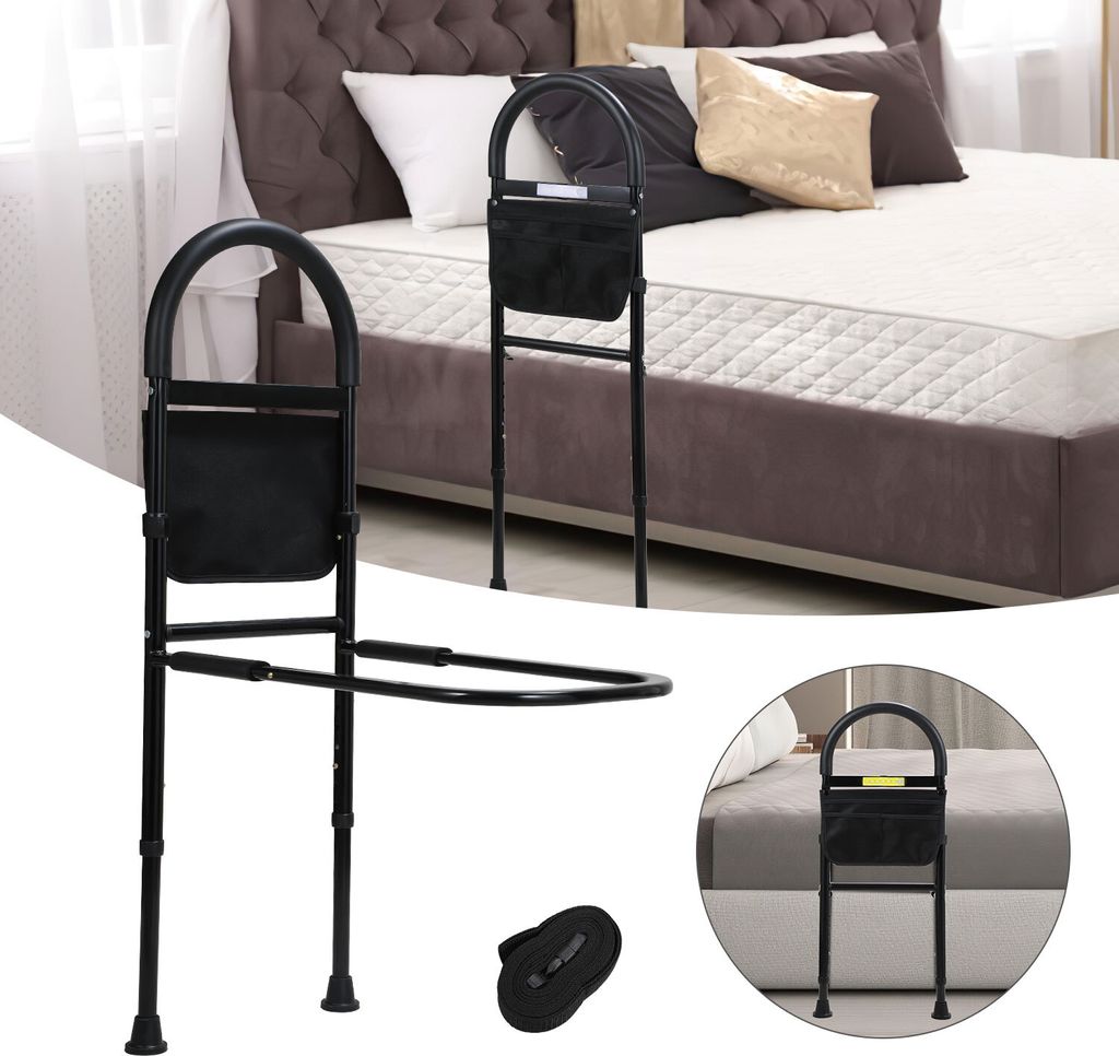 Aopunly Bettgitter Aufstehhilfe Bett, Höhenverstellbar Haltegriffe Für Senioren Pflegebett Zubehör, mit Ablagetasche&Sensorlicht