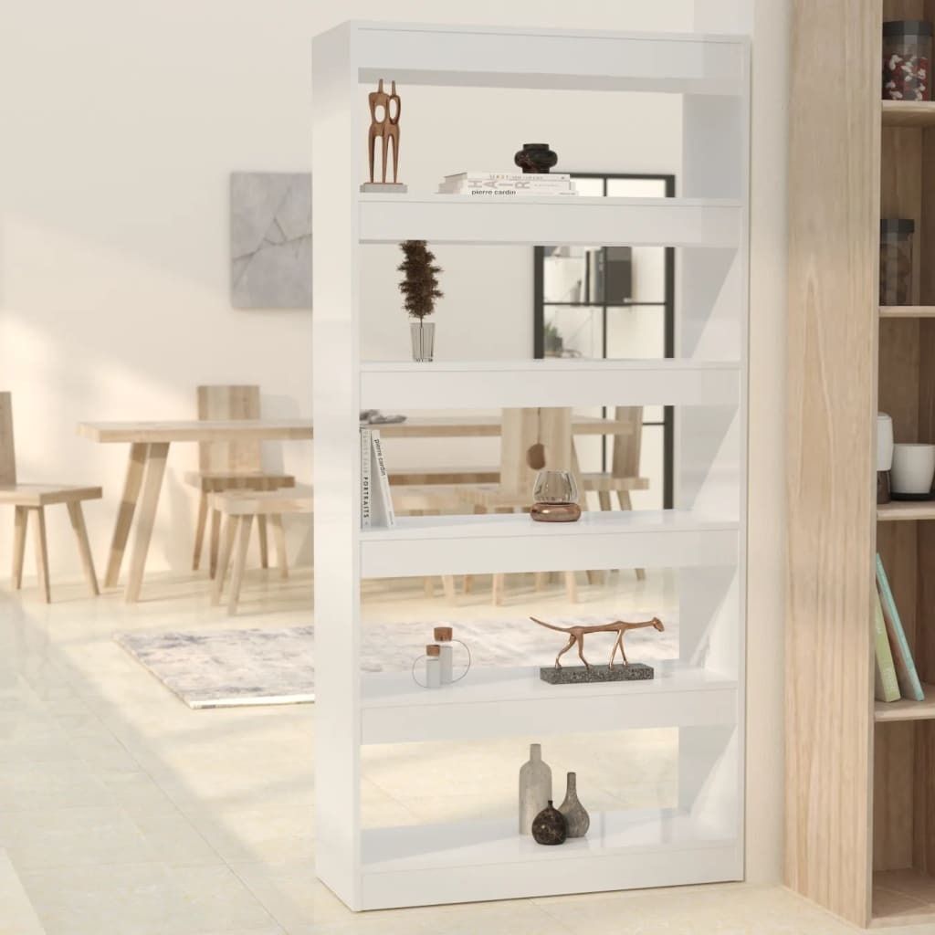 Möbel Bücherregal/Raumteiler Hochglanz-Weiß 80x30x166cm Holzwerkstoff - Bücherregale 811724