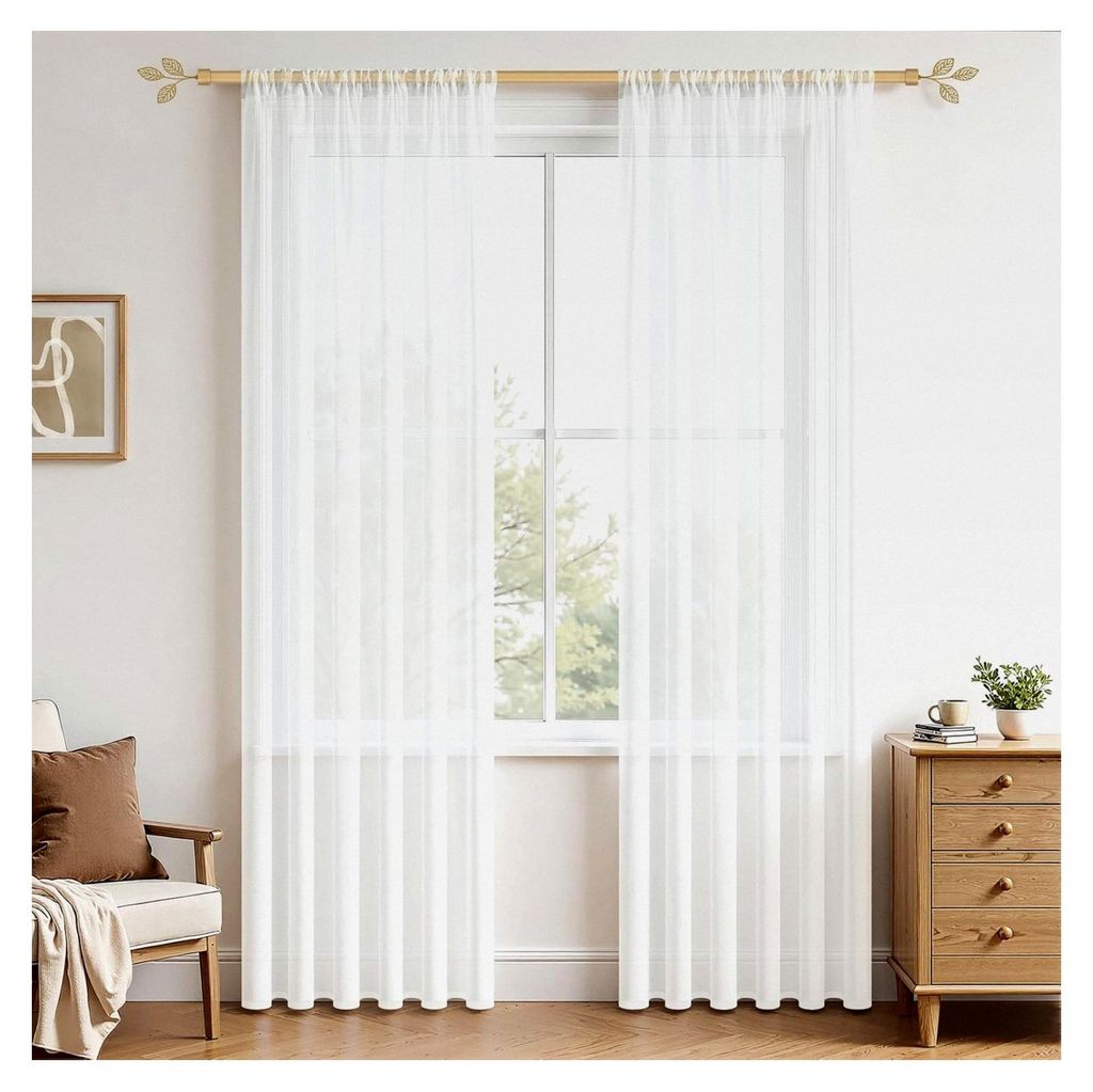 Gardinen Weiß Vorhang 2er Set Transparente 230x140cm (HXB) Halbtransparente Voile Vorhang für Wohnzimmer, Küche, Kinderzimmer und Schlafzimmer